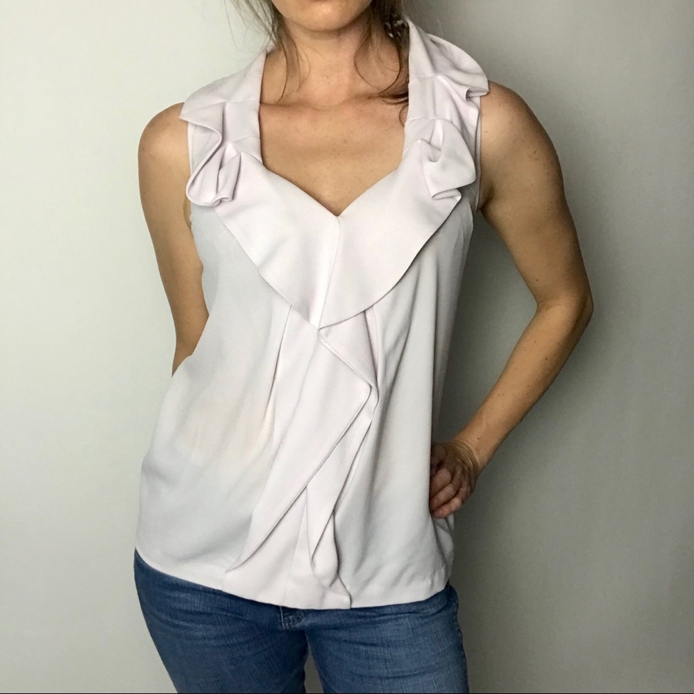 DVF ruffle front V neck sleeveless blouse top